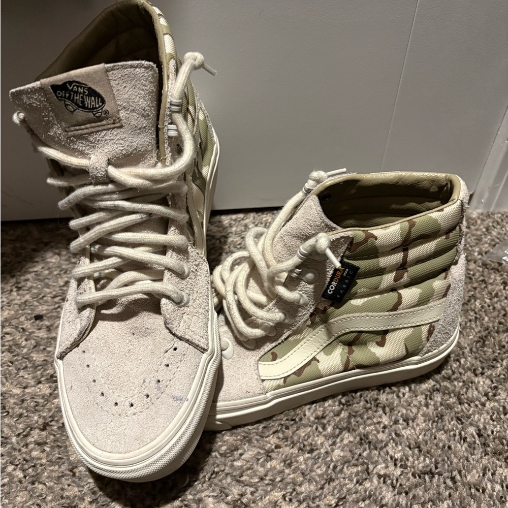 Vans Sk8-Hi Cordura High-Top Sneakers in Off-White and Camouflage